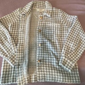 Grey and white flannel sweater